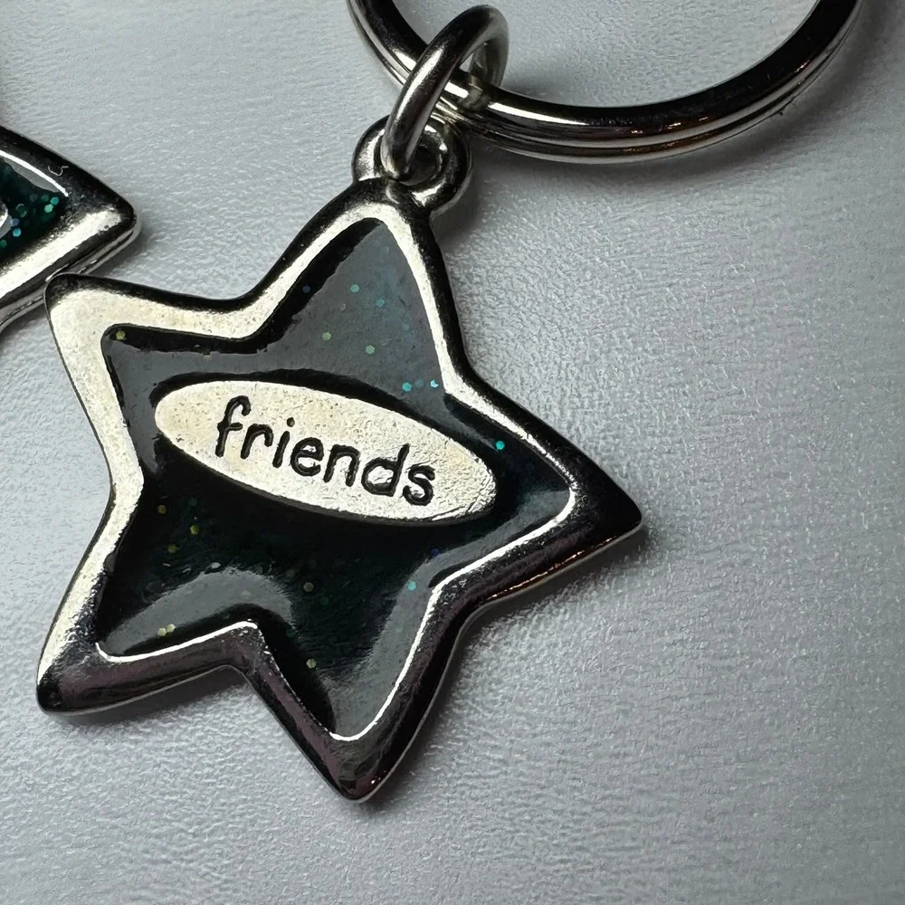 Friends Star Keychain Set Glitter Sparkle BFF Gift Blue‎ Silver Tone